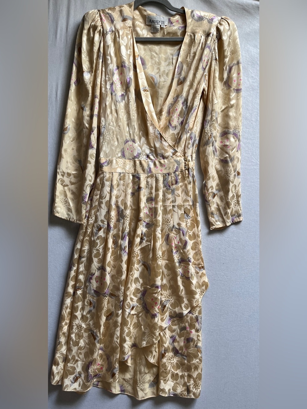 Vintage Argenti Silk Floral Wrap Midi Dress Sz 8